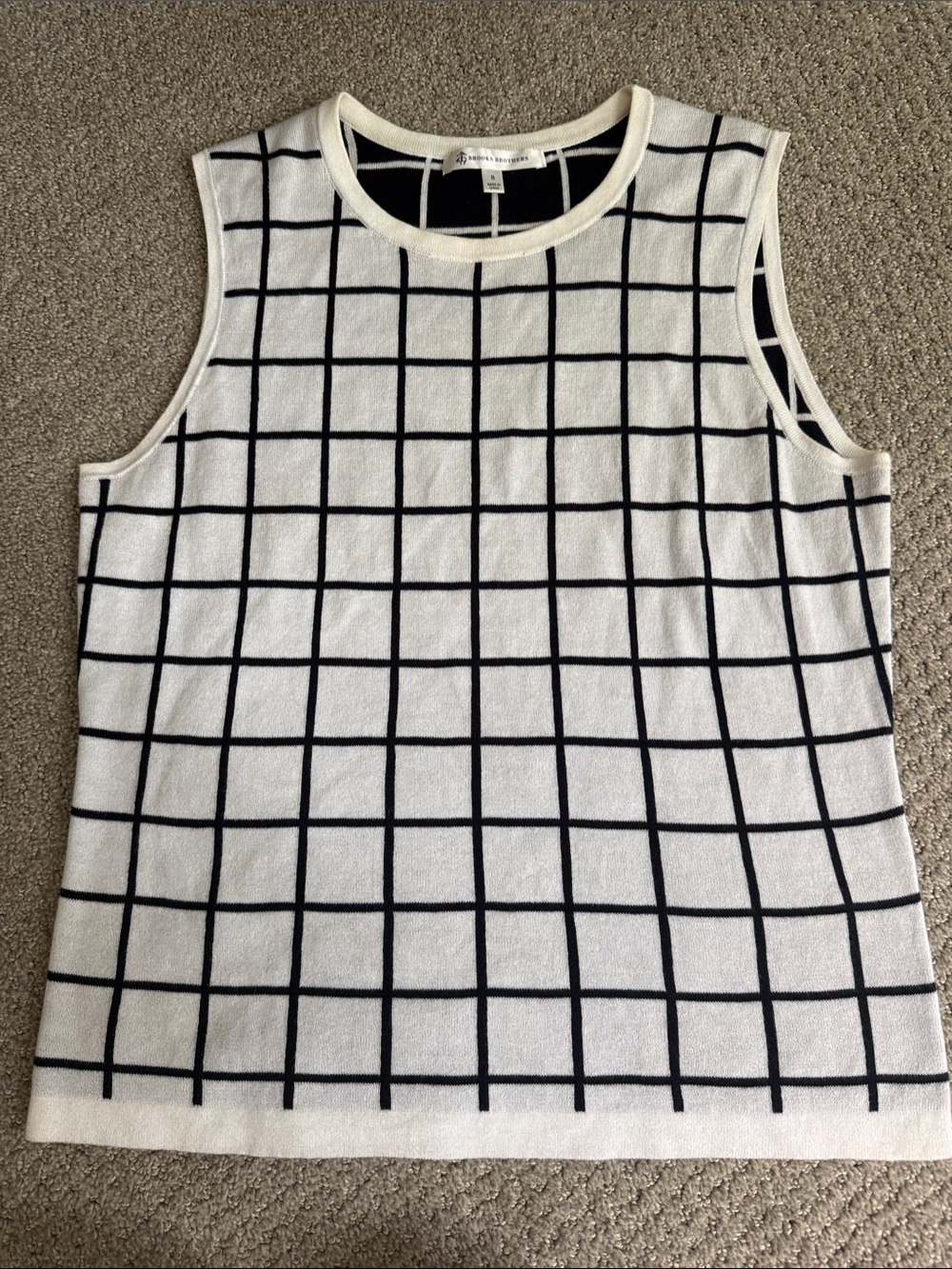 Brooks Brothers Small White Tank Top with Black Windowpane Grid